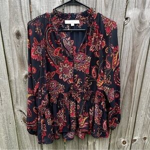 Loft Paisley print blouse Medium polyester Black Orange